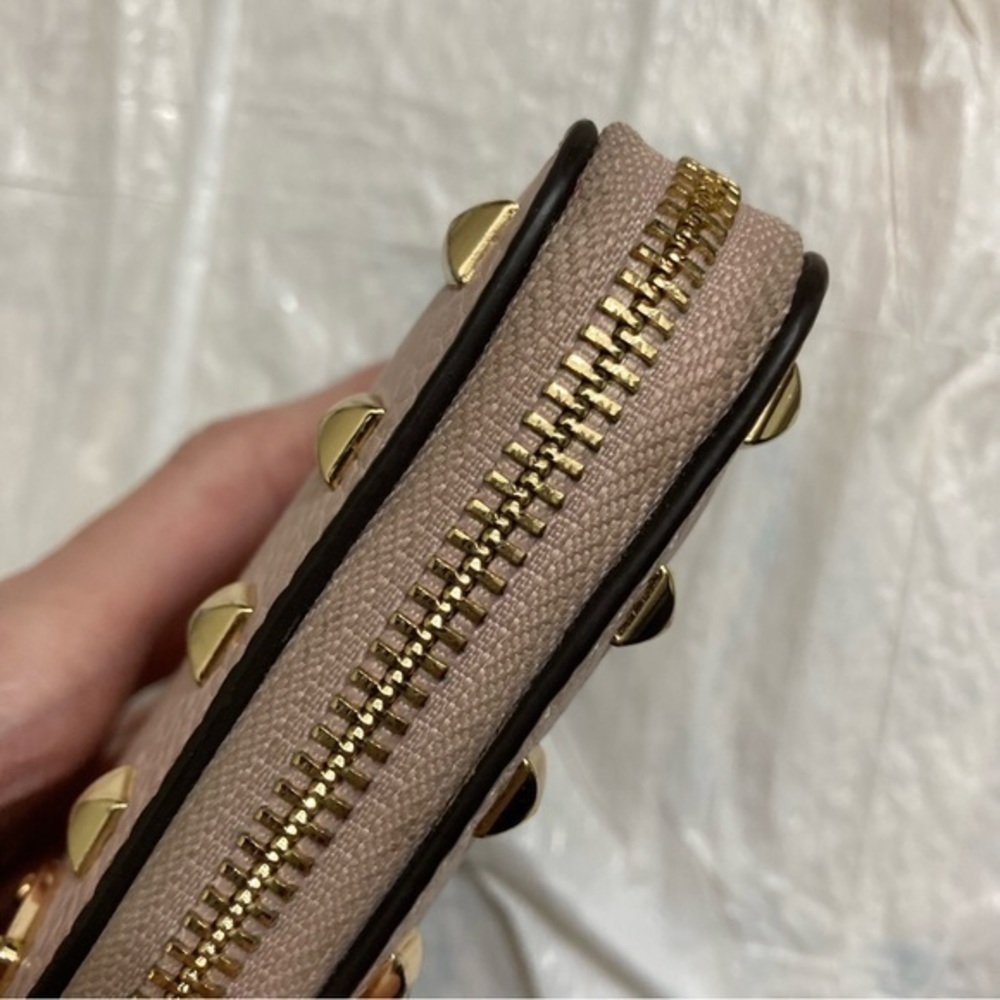Michael kors pink leather gold studded zipper clutch accordion wallet - Picture 10 of 15